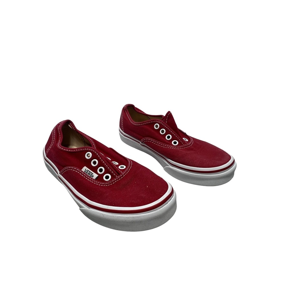 Vans Canvas‎ Shoes Kids Size 2 Red Low Top Casual Skate Sneakers Non Slip